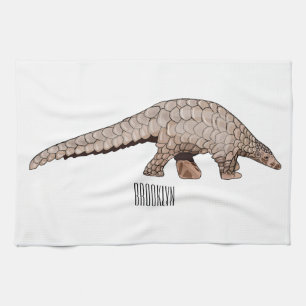 Pangolin cartoon illustration tea towel
