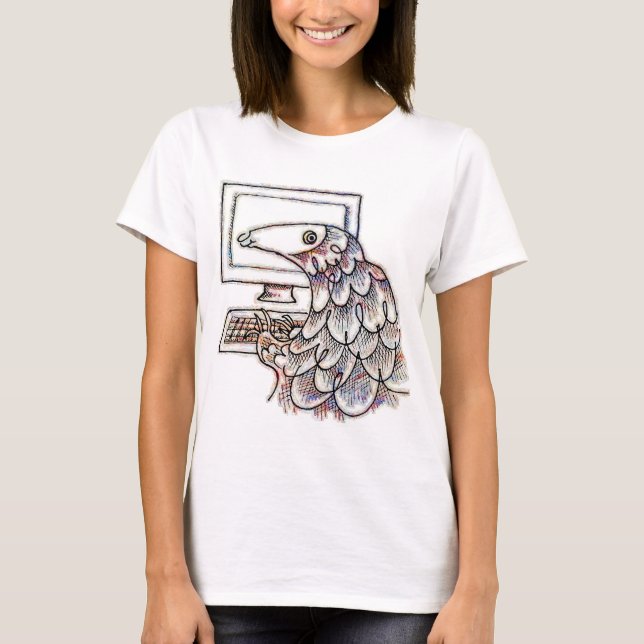 Pangolin on a computer T-Shirt (Front)