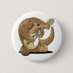 Pangolin playing an mandolin 6 cm round badge