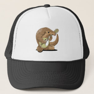 Pangolin playing an mandolin trucker hat