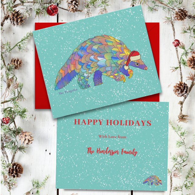 Pangolin Santa Cute Endangered Species Budget (Pangolin white christmas custom greetings card)