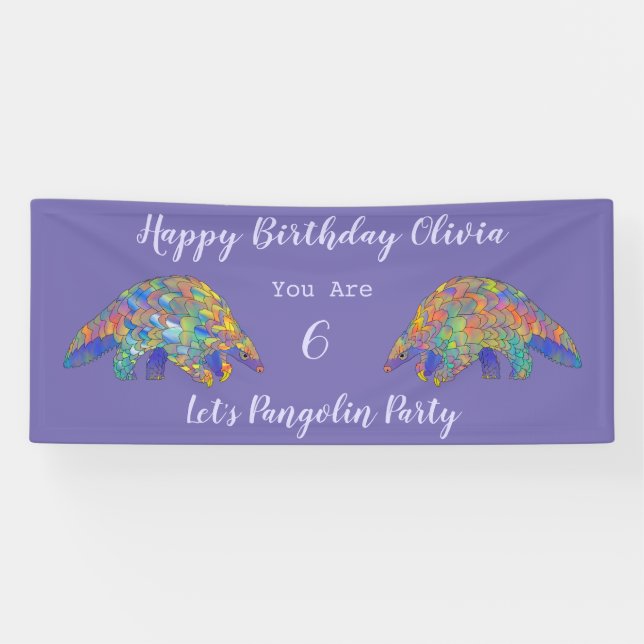 Pangolin Themed Girls Birthday Party Banner (Horizontal)