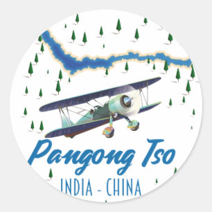 Pangong Tso India China map poster. Classic Round Sticker