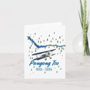 Pangong Tso India China map poster. Holiday Card