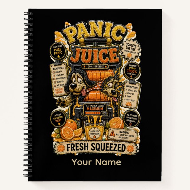 Panic Juice Fresh Squeezed Funny Spreadsheet Notebook (Front)
