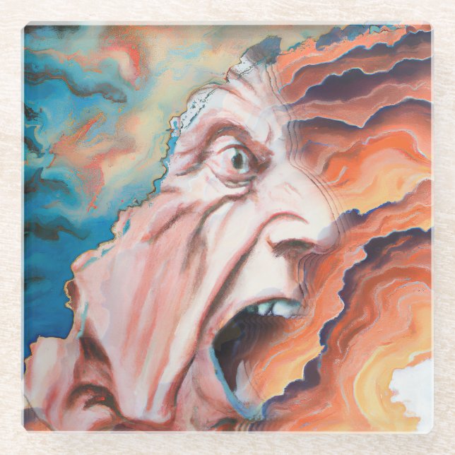 Panic Waves Oil Painting Glass Coaster (Front)