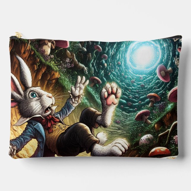 Panicked Bunny Falling Down The Rabbit Hole Accessory Pouch (Front)