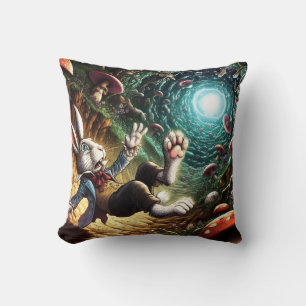 Panicked Bunny Falling Down The Rabbit Hole Cushion