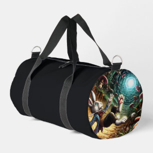 Panicked Bunny Falling Down The Rabbit Hole Duffle Bag