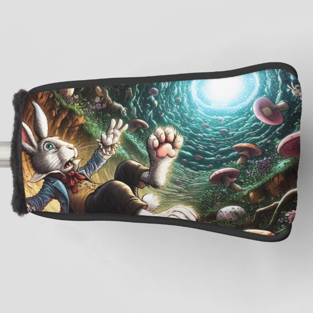 Panicked Bunny Falling Down The Rabbit Hole Golf Head Cover (Front)