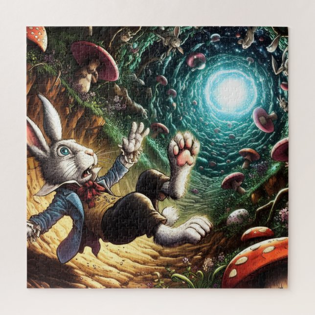 Panicked Bunny Falling Down The Rabbit Hole Jigsaw Puzzle (Vertical)