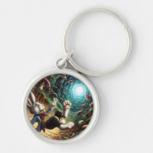 Panicked Bunny Falling Down The Rabbit Hole Key Ring