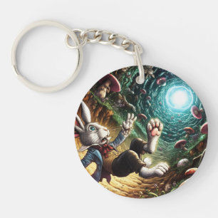 Panicked Bunny Falling Down The Rabbit Hole Key Ring