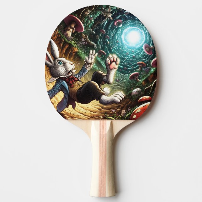 Panicked Bunny Falling Down The Rabbit Hole Ping Pong Paddle (Front)