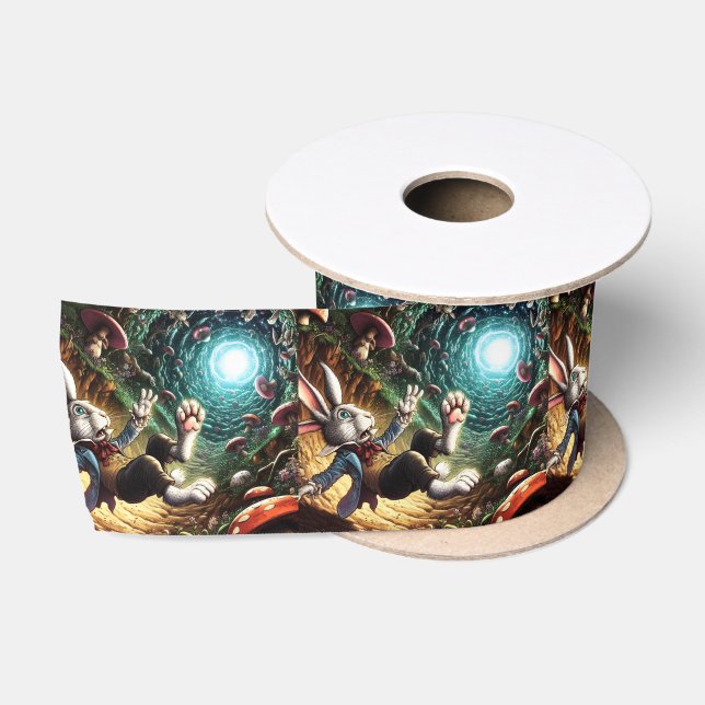 Panicked Bunny Falling Down The Rabbit Hole Satin Ribbon (Spool)