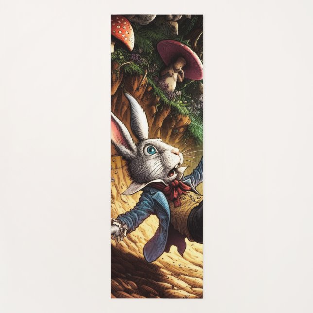 Panicked Bunny Falling Down The Rabbit Hole Yoga Mat (Front)