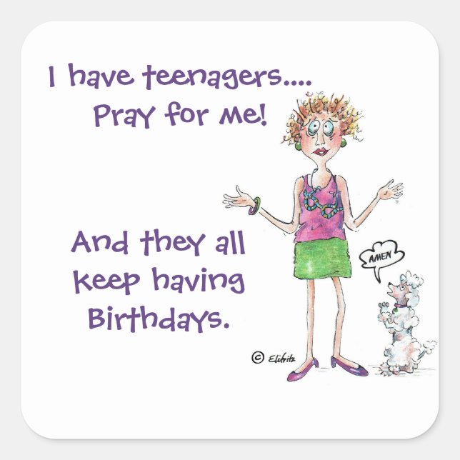 Panicked Mother with Teens Having Birthdays Square Sticker (Front)