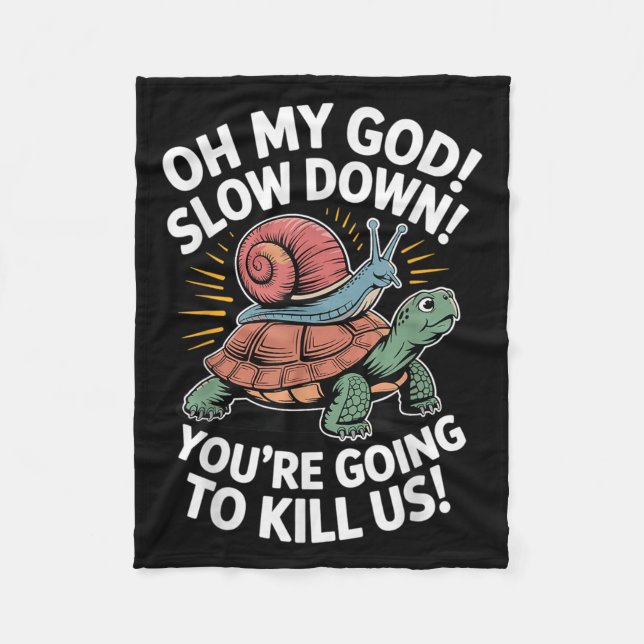 Panicked Snail Riding Turtle  Fleece Blanket (Front)