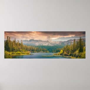 Panorama: A stream under a mountain Poster