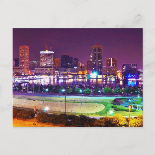 Panorama of Baltimore's Inner Harbour Night Skylin Postcard (Front)