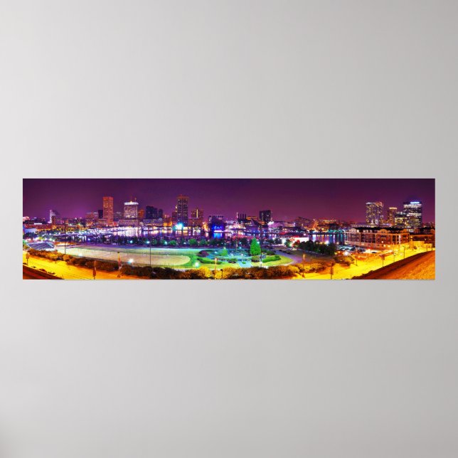 Panorama of Baltimore's Inner Harbour Night Skylin Poster (Front)