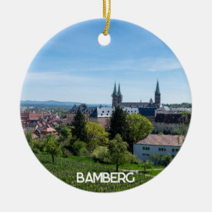Panorama of historic old town of Bamberg, Germany Ceramic Tree Decoration
