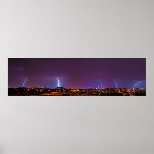 Panorama of Multiple Lighting Strikes in Bucharest Poster