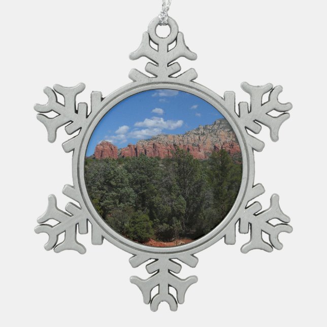 Panorama of Red Rocks in Sedona Arizona Snowflake Pewter Christmas Ornament (Front)