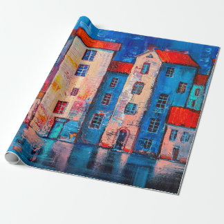 Panorama of street with colourful homes. Impressio Wrapping Paper