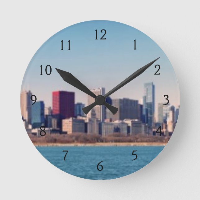 Panorama of the Chicago skyline Round Clock (Front)