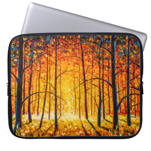 Panorama orange autumn sunny warm park alley fores laptop sleeve