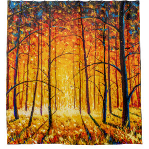 Panorama orange autumn sunny warm park alley fores shower curtain