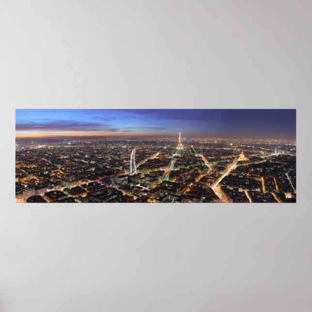Panorama Paris France at Night Poster (Front)