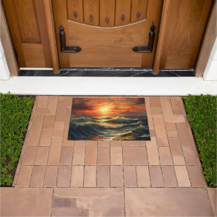 Panoramic Beach Sunset Golden Nature Glow  Doormat