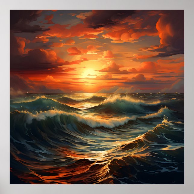 Panoramic Beach Sunset Golden Nature Glow  Poster (Front)