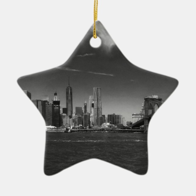 Panoramic Black White Brooklyn Ceramic Tree Decoration (Front)