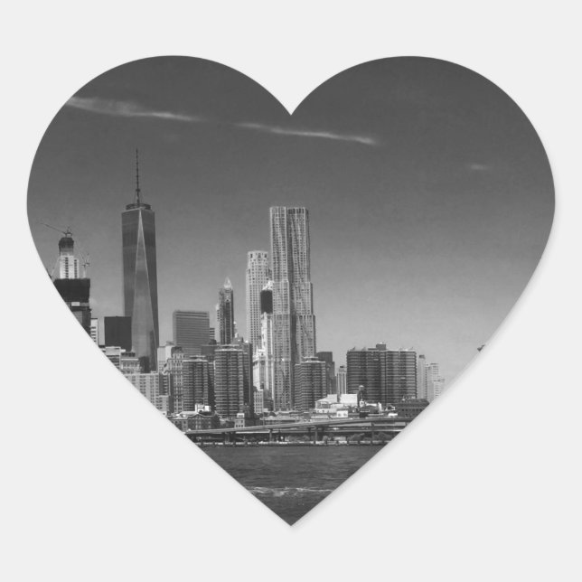 Panoramic Black White Brooklyn Heart Sticker (Front)