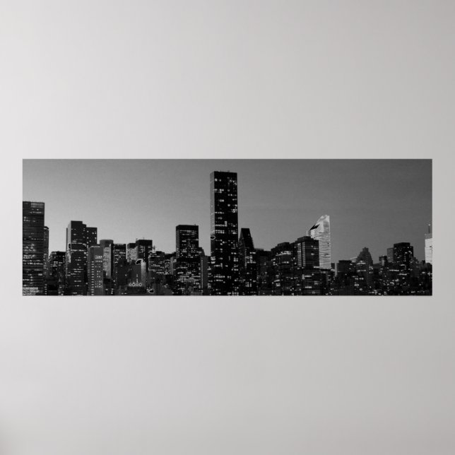 Panoramic Black White New York City Night Poster (Front)