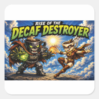 Panoramic Decaf Destroyer Coffee Superhero Comic Square Sticker