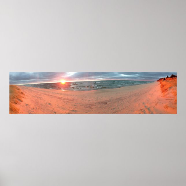 Panoramic Lake Michigan Sunset Poster (Front)