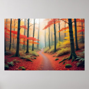 Panoramic Landscape Autumn Forest Nature Tranquil Poster