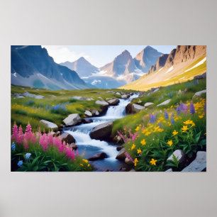 Panoramic Landscape Meadow Valley Nature Tranquil Poster