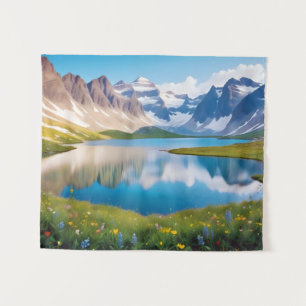 Panoramic Landscape Mountains Lake Nature Tranquil Tapestry