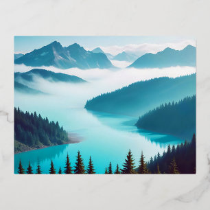 Panoramic Landscape Mountains Picturesque Nature Foil Holiday Postcard