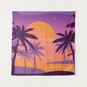Panoramic landscape: sunset with palms. tapestry