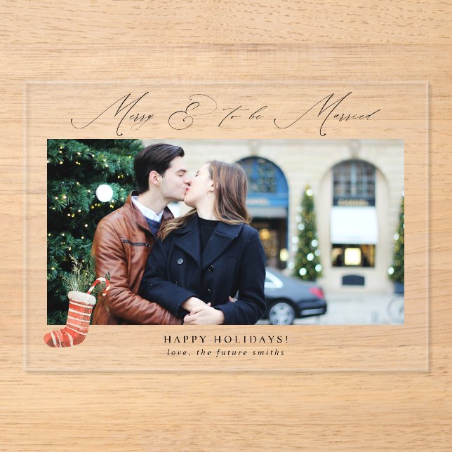 Panoramic Merry & To Be Married w Stocking Photo Acrylic Invitations (Front)