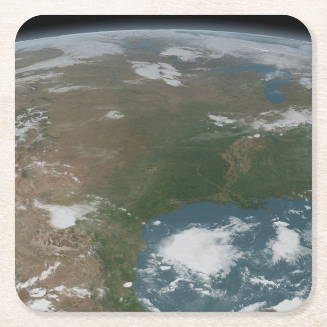 Panoramic Planet Earth And The Us. 2 Square Paper Coaster (Front)