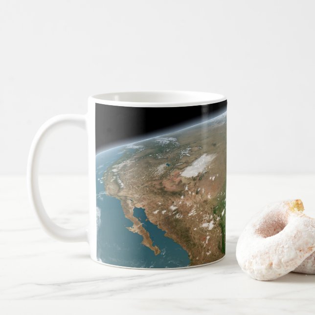 Panoramic Planet Earth And The Us. Coffee Mug (With Donut)