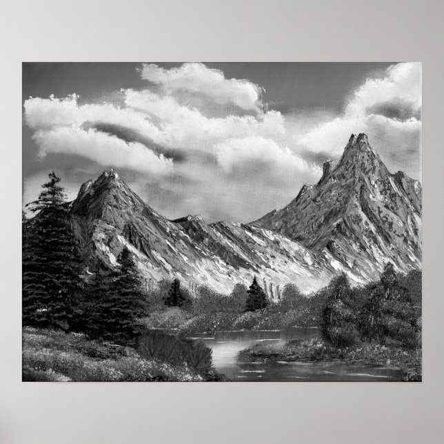 Panoramic Rocky Mountain In Black & White Poster (Front)