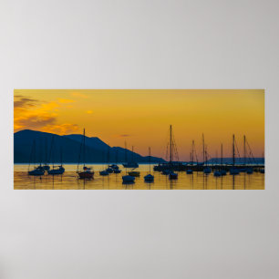 Panoramic sunset landscape coastal scene, ushuaia poster